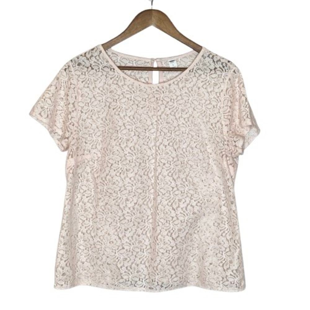 Old Navy Womens Sheer Floral Lace Top Size L Pink Coquette Romantic Soft Girl - Picture 2 of 11